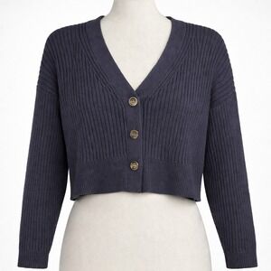 Snidel Y2K Cashmere Ribbed Button Cardigan Size M Navy Blue Preppy Luxury Tencel